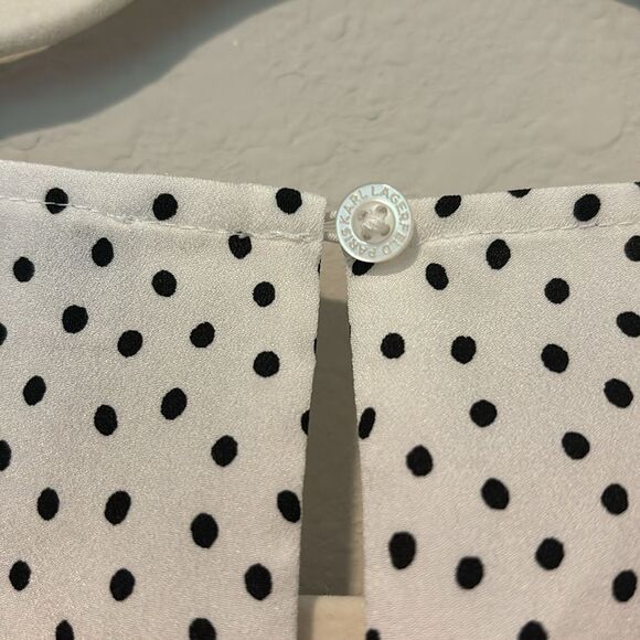 Karl Lagerfeld Polka Dot Tiered Bell Sleeve Top Women’s Size Medium White/Black - Picture 5 of 6